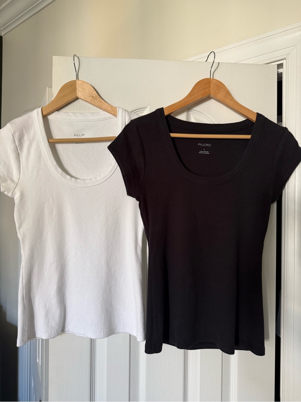 Pilcro Black and White Slim Scoop Neck Tees (2 tops)